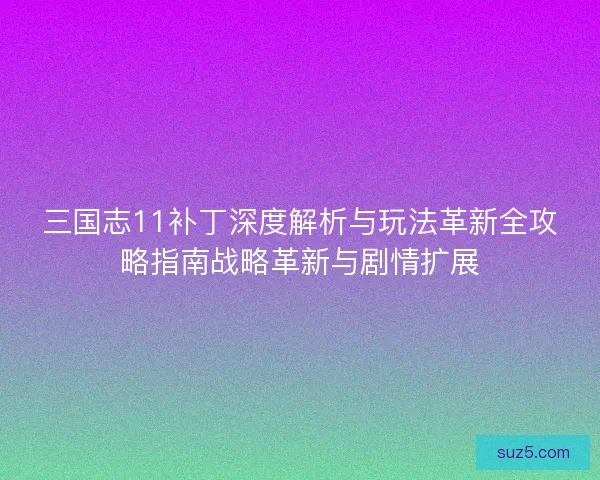 三国志11补丁深度解析与玩法革新全攻略指南战略革新与剧情扩展